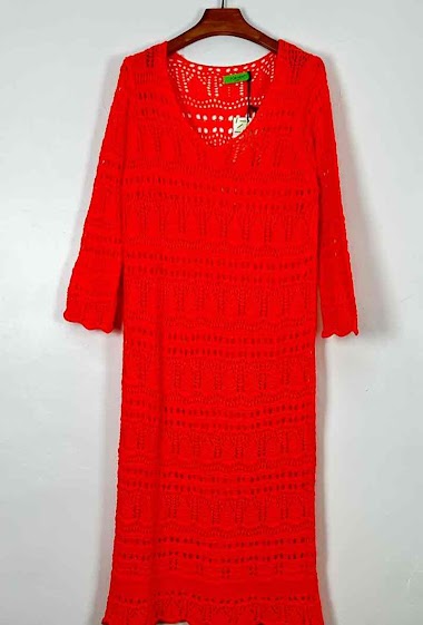 Grossiste For Her Paris - Robe pull uni en maille en crochet