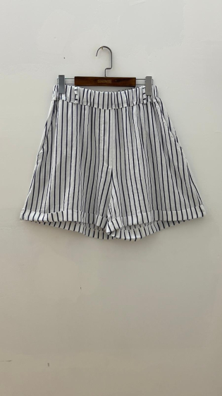 Wholesaler For Her Paris - striped shorts in tencel linen and cotton