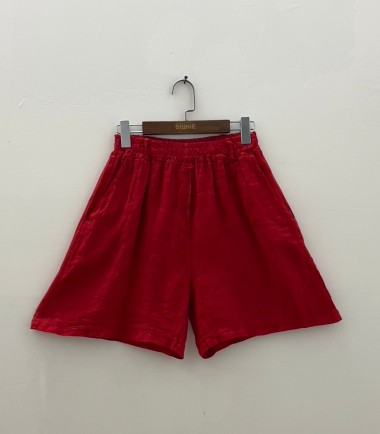 Mayorista For Her Paris - Shorts de 100 % lino con cintura elástica y 2 bolsillos