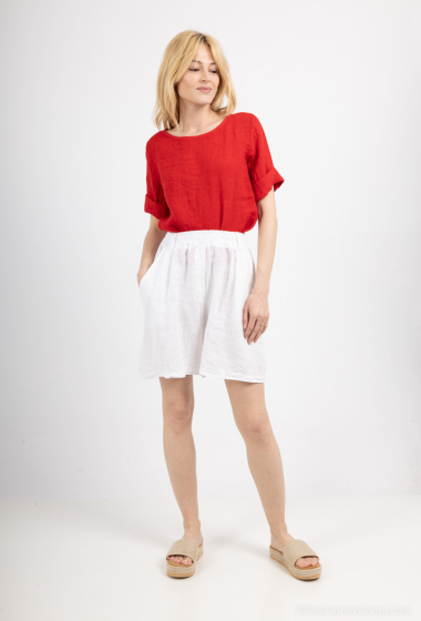 Wholesaler For Her Paris - Shorts in 100% linen elasticated waist with 2 pockets