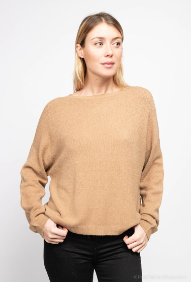 Grossiste For Her Paris - Top oversize uni col rond manches longues maille toucher cachemire