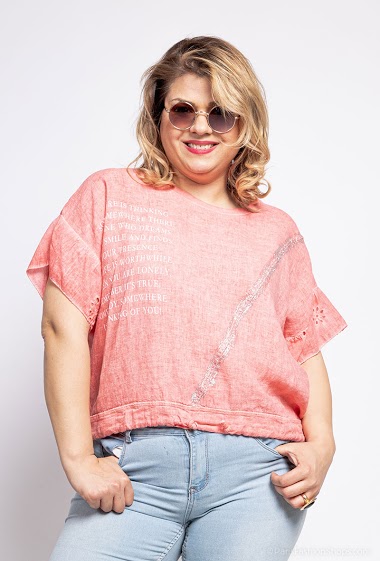 Wholesaler For Her Paris - Plain oversized washed top with writing