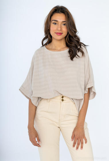 Wholesaler For Her Paris - Plain oversized top in 100% cotton, round neck, short sleeves