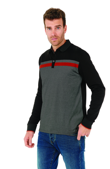 Wholesaler FRANCE DENIM - Microstripes Bi-Material Polo Shirt