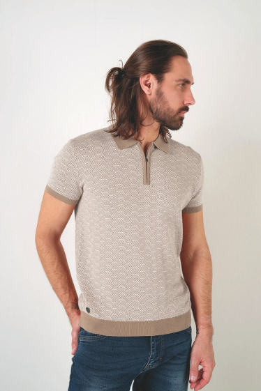 Großhändler FRANCE DENIM - Poloshirt aus geometrischem Jacquard-Strick