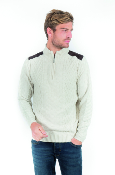 Wholesaler FRANCE DENIM - Fancy knit sweater with zip collar