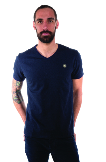 Großhändler FRANCE DENIM - Jacquard-T-Shirt mit V-Ausschnitt
