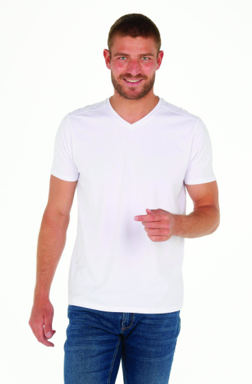 Großhändler FRANCE DENIM - Stretch-T-Shirt mit V-Ausschnitt