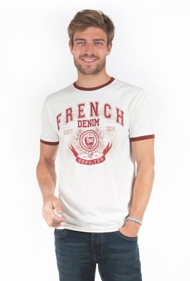 Grossistes FRANCE DENIM - Tee-shirt MC Université bicolore