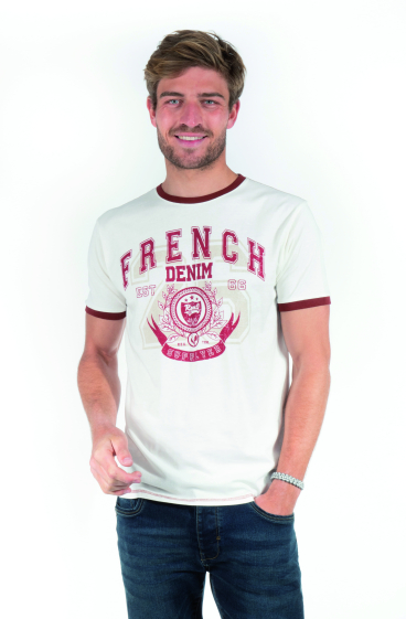 Grossiste FRANCE DENIM - Tee-shirt MC Université bicolore