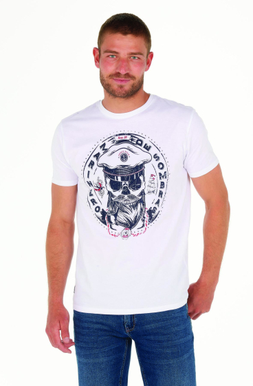 Großhändler FRANCE DENIM - Drucken Sie 1 T-Shirt mit V-Ausschnitt
