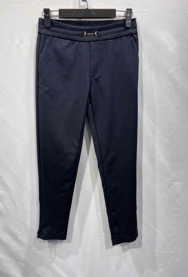 Semi-elastic pants with metal front