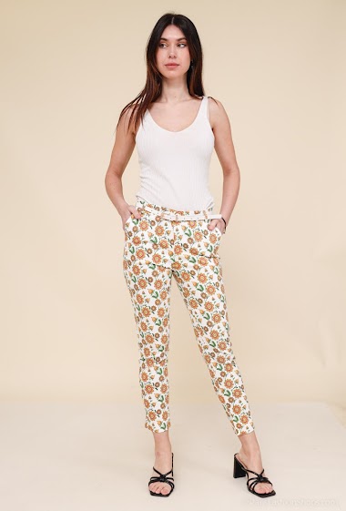 Grossiste Freesia - Pantalon imprimé fleur avec ceinture