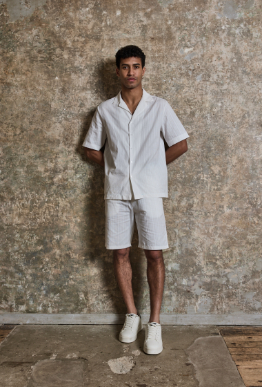 Wholesaler Frilivin - Plain striped short sleeve shirt shorts set