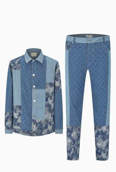 Wholesaler Frilivin - Oversized denim shirt and pants set with patch