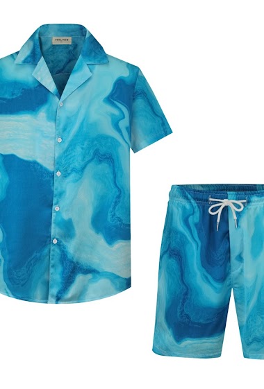 Großhändler Frilivin - Hemd-Shorts-Set mit Marmor-Print