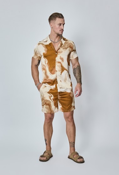 Großhändler Frilivin - Hemd-Shorts-Set mit Marmor-Print