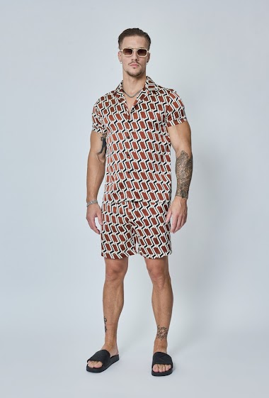 Großhändler Frilivin - Hemd-Shorts-Set aus Satin mit grafischem Print