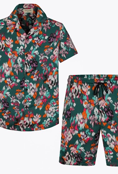 Großhändler Frilivin - Hemd-Shorts-Set aus Satin mit Blumenmuster