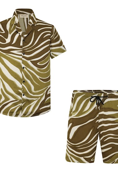 Großhändler Frilivin - Hemd-Shorts-Set aus Satin mit Zebramuster