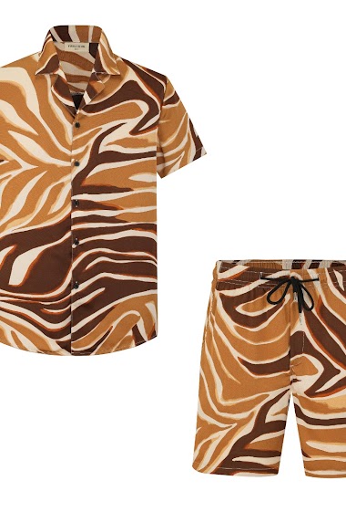 Großhändler Frilivin - Hemd-Shorts-Set aus Satin mit Zebramuster