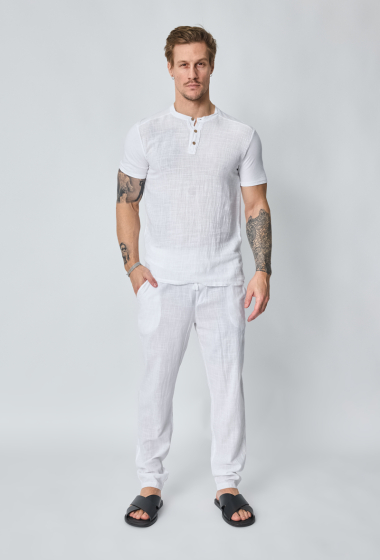 Wholesaler Frilivin - Plain linen effect polo pants set