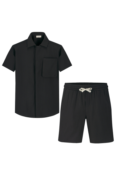 Wholesaler Frilivin - Textured plain shirt shorts set
