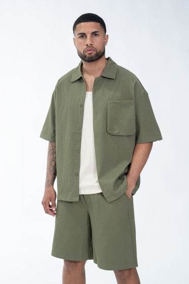 Wholesaler Frilivin - Textured plain shirt shorts set