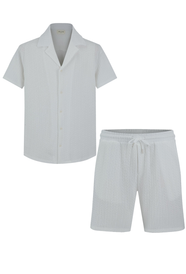 Großhändler Frilivin - Einfarbig strukturiertes Kurzarm-Hemd-Shorts-Set