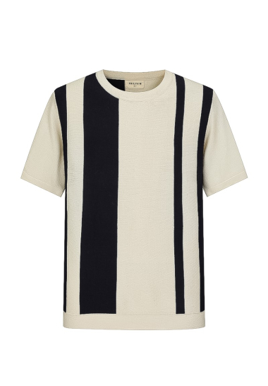 Wholesaler Frilivin - Beige knitted t-shirt with stripes