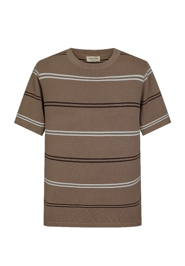 Wholesaler Frilivin - Camel knitted t-shirt with stripes
