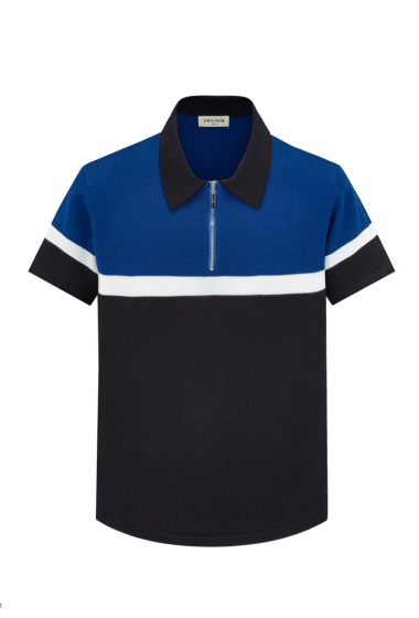 Grossiste Frilivin - T-shirt polo en maille à zip bicolore