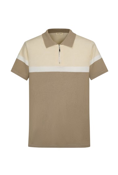 Grossistes Frilivin - T-shirt polo en maille à zip bicolore