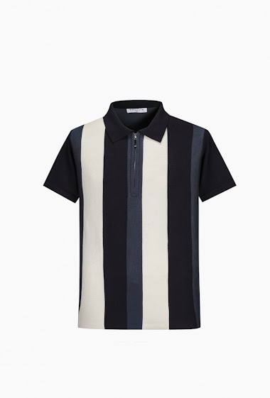 T-shirt polo zippé en maille piquée à rayure