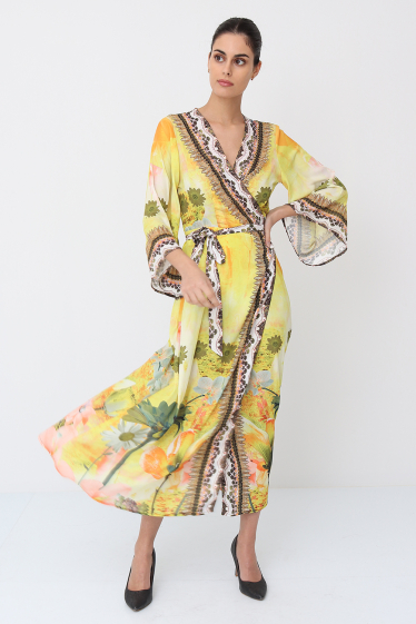 Grossiste Frime Beachwear - Long kimono imprimé avec strass