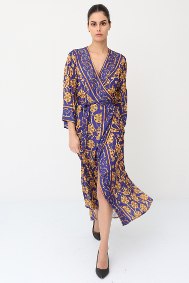 Grossiste Frime Beachwear - Long kimono imprimé avec strass