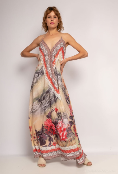 Wholesaler Frime Beachwear - Long printed dress with rhinestones