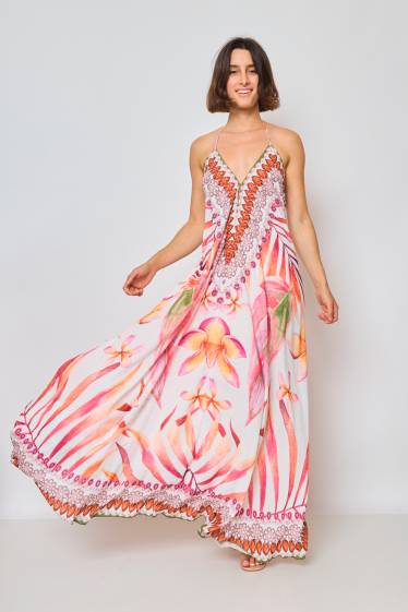 Großhändler Frime Beachwear - Langes bedrucktes Kleid mit Strasssteinen