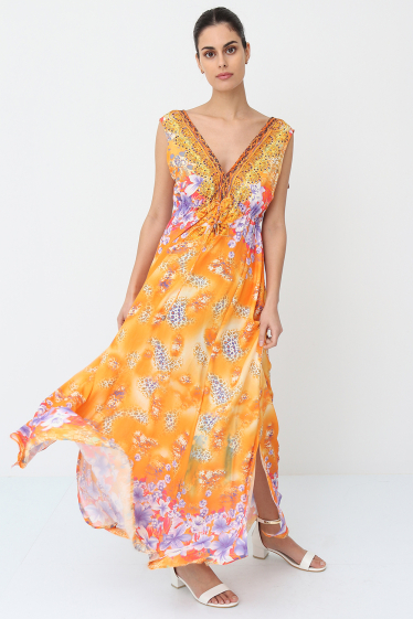 Wholesaler Frime Beachwear - Long printed dress with rhinestones