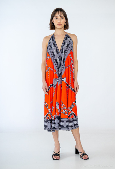 Grossiste Frime Beachwear - Robe mi-longue imprimée avec strass