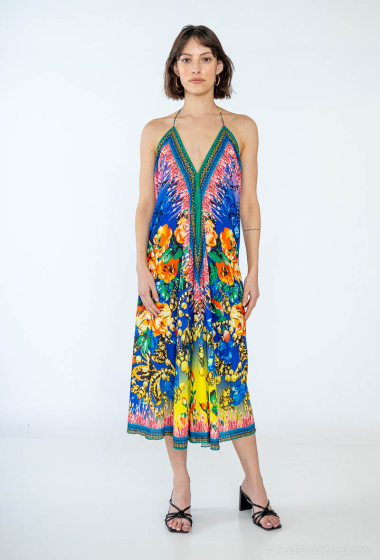 Wholesaler Frime Beachwear - Printed mid-length dress with rhinestones