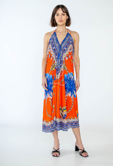 Wholesaler Frime Beachwear - Printed mid-length dress with rhinestones