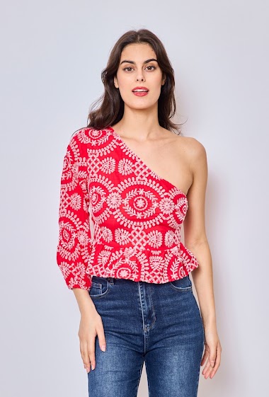Wholesaler Frime Paris - One-shoulder embroidered blouse