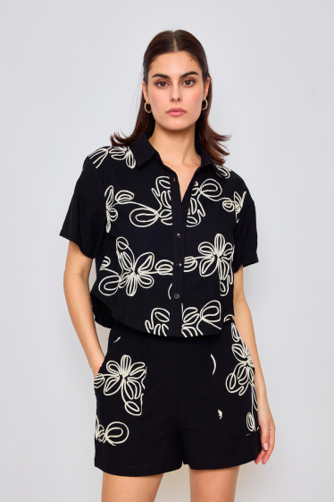 Wholesaler Frime Paris - Embroidered short-sleeved cotton shirt