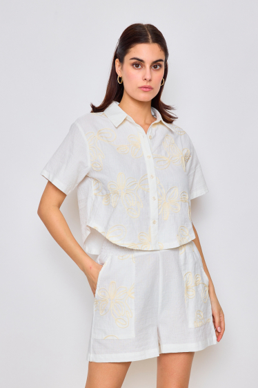 Wholesaler Frime Paris - Embroidered short-sleeved cotton shirt