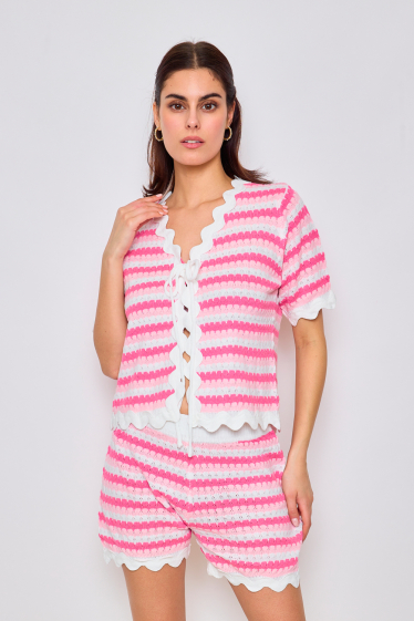 Wholesaler Frime Paris - Short-sleeved striped knitted cardigan