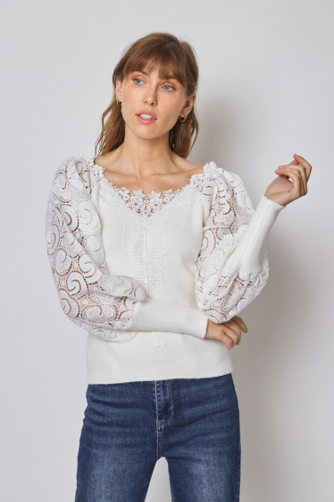 Wholesaler Frime Paris - Sweater with lace sleeves