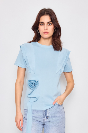 Grossiste Frime Paris - T-shirt décontracté  avec des volants et fleur en relief