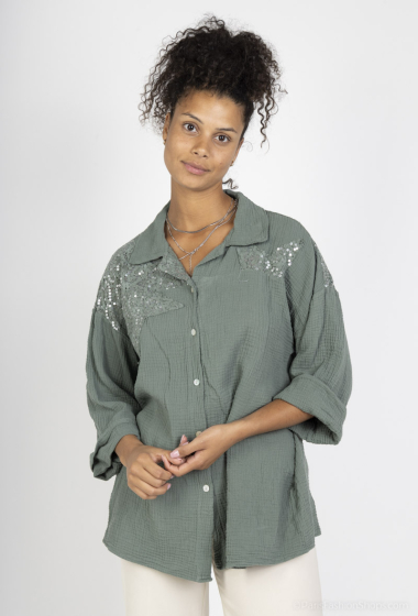 Großhändler C.CONSTANTIA - Gashemd aus Baumwolle mit paillettenbesetztem Stern
