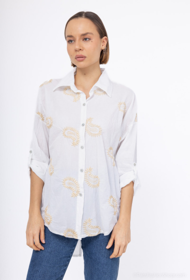 Wholesaler C.CONSTANTIA - Long shirt with gold feather embroidery